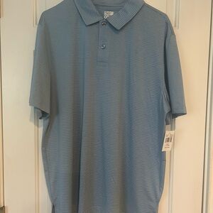 SALE: Men's 32 Degree NEW Blue Polo Shirt- light horizontal stripe pattern, XXL